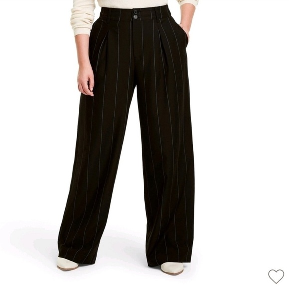NWT Nili Lotan x Target women’s pinstripe black wide leg trousers 16W/18W - Picture 2 of 7